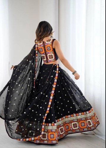Black Faux Georgette Navratri Chaniya Choli